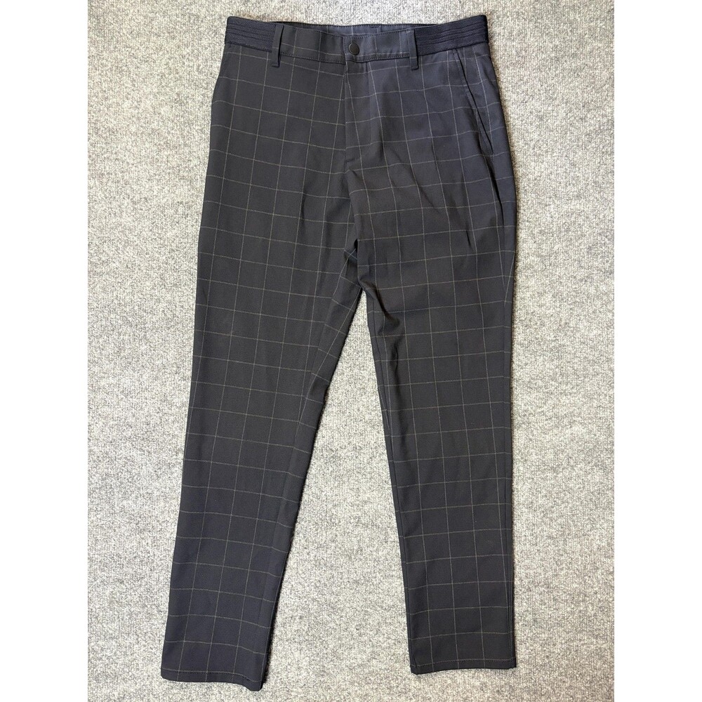 Zara Dress Pants Mens Medium Blue Slim Fit Check Stretch Tapered Flat Front